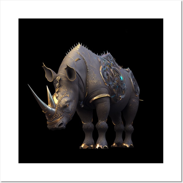 Black cyberpunk Rhino Wall Art by myepicass